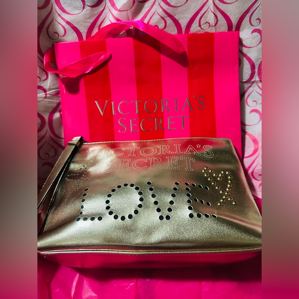Victoria's Secret✨💛 Gold Love Cosmetic Bag